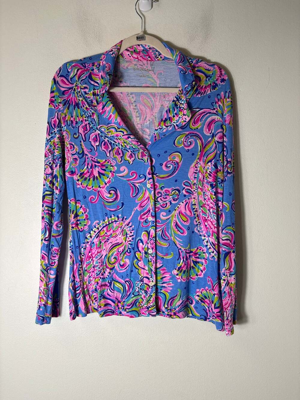 Lilly Pulitzer Blue/Pink Paisley Long Sleeve Button Up Top Sz S